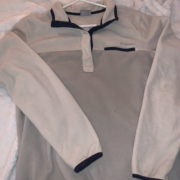 veste demie boutons polaire, Columbia vintage, XL, couleur crème, bleu marin - Picture 1 of 4